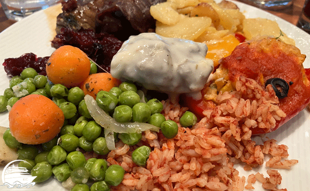 Teller mit verschiedenen Speisen vom Buffet AIDAnova Erfahrungen - Das Essen - Teller mit Speisen vom Buffet