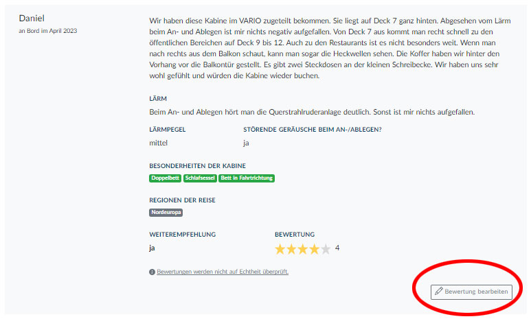 Bewertung barbeiten Beispiel Übersicht eigene Bewertungen