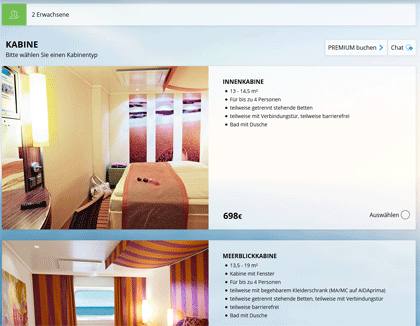 Neues Buchungssystem bei AIDA 5 AIDA - Neues Buchungssystem - Schritt 2 - Kabine