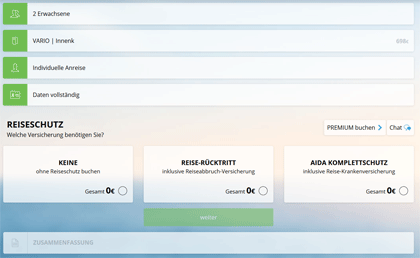Neues Buchungssystem bei AIDA 8 AIDA - Neues Buchungssystem - Schritt 5 - Reiseschutz