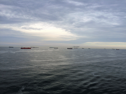 Frachter vor Rotterdam Etwa 15 Frachtschiffe waren von AIDAprima aus auf dem Weg nach Rotterdam zu sehen.